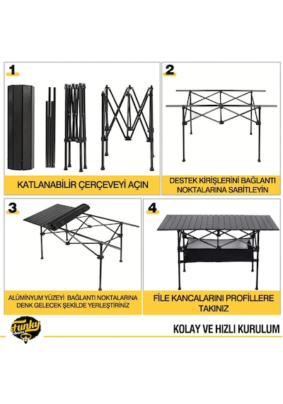 Funky Chaırs Family Xl Katlanabilir Alüminyum Kamp Masası - Siyah 117x55x50