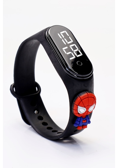 Spiderman Figürlü Dijital Led Takvimli Çocuk Kol Saati Dokunmatik Tuşlu Su Geçirmez Siyah-spider