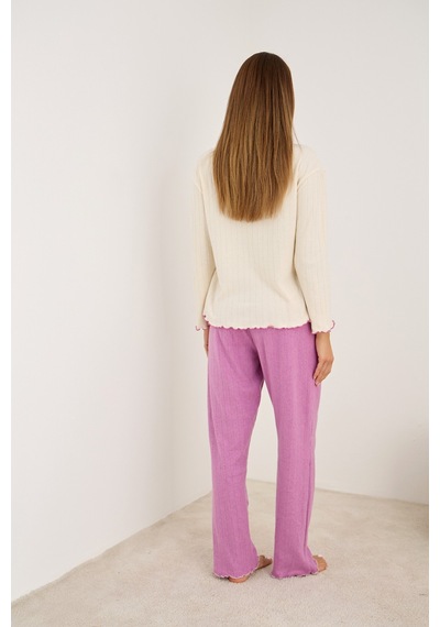 Siyah İnci Örme İnterlok Pijama Takım25226009 Pembe