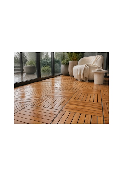 Sand 50x50 Akasya Ahşap Deck Yer Döşemesi - Islak Zemin Uyumlu Geçmeli Bahçe Balkon Teras Duş Karosu