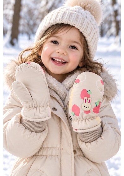 Miniko Kids Kitti 420-23 Kız 1-3 Kar Kayak Eldiveni Krem
