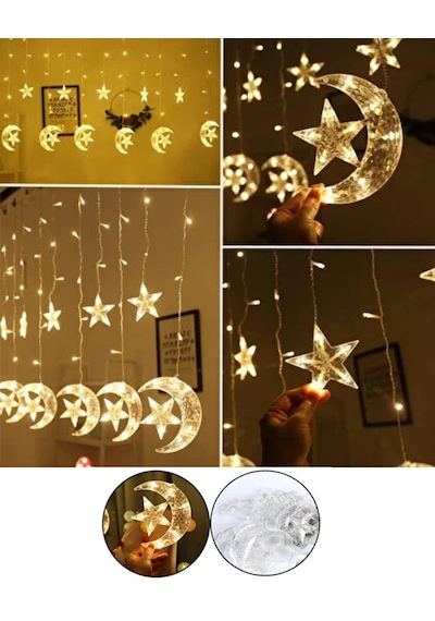 Hubrendy Tekno Hilal Yıldız Led Perde Işık Balkon Pencere Ve Oda Dekorasyonu