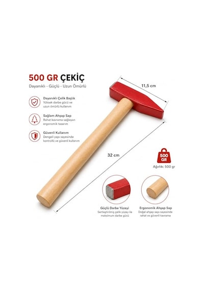 Saplı Çekiç Kırmızı 100 Gram Çivi