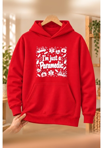 Paramedik Paramedic Meslek Yazısı Baskılı Kadın Kapüşonlu Sweatshirt - Kırmızı