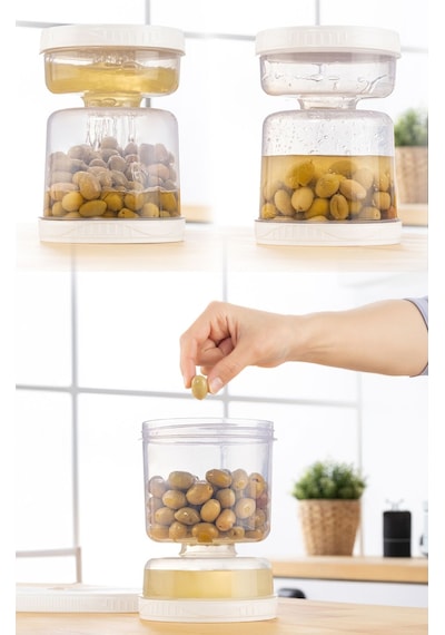 Meleni Home Süzgeçli Sızdırmaz Turşuluk Çevir Kullan Zeytinlik Saklama Kabı  2'li 1.5 L Şeffaf