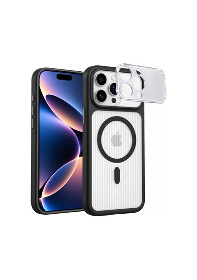 İphone 14 Pro Uyumlu Magsafe Manyetik Kılıf Kamera Korumalı, Çizgili Dokulu, Darbelere Ve Çizilmelere Karşı Dayanıklı, Şık Tasarım Telefon Kılıfı Siyah