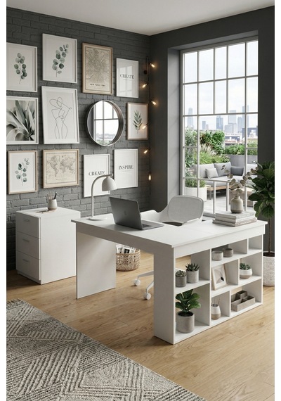 Robin Home Boston Kitaplık Raflı L Ofis Çalışma Masası Ve Keson Etajer 3 Çekmeceli Barok-antrasit Beyaz Robin Home Boston Kitaplık Raflı L Ofis Çalışma Masası Ve Keson Etajer 3 Çekmeceli Barok-antrasit Beyaz