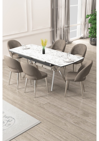 Canisa Weps Serisi 89x150 Açılabilir Lak Panel Beyaz Mermer Krom Ayak Masa Takımı Ve 6 Cappucino Sandalye Beyaz Mermer Desen Masa Cappucino Sandalye Canisa Weps Serisi 89x150 Açılabilir Lak Panel Beyaz Mermer Krom Ayak Masa Takımı Ve 6 Cappucino Sandalye Beyaz Mermer Desen Masa Cappucino Sandalye