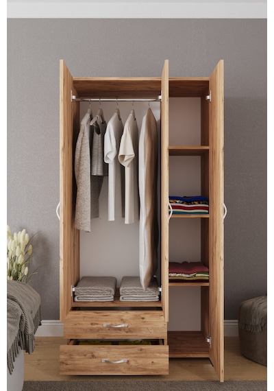 Mavera 3 Kapaklı 2 Çekmeceli Gardrop, Atlantik Çam, 90 Cm Atlantik Çam