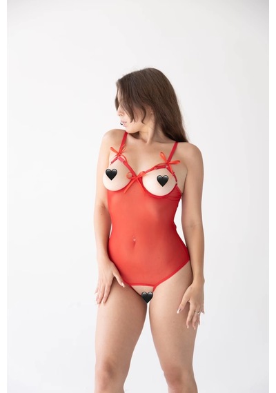 Göğsü Ve Arkası Açık Kırmızı Fantazi Babydoll Gecelik Tm1292
