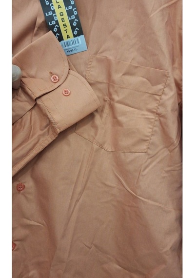 Xl/2xl Büyük Beden Sert Yakalı Cepli Pamuk Uzun Kollu Erkek Gömlek Kiremit Rengi Turuncu
