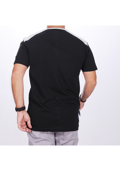 V Yaka Omuz Garnili Tshirt Siyah-gri