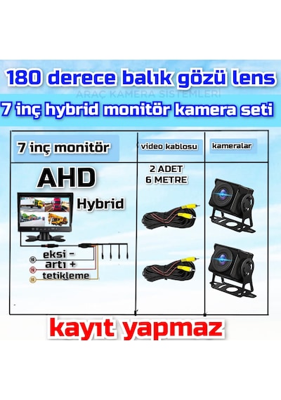 7 İnç Kayıtsız Monitör 2 Adet 180'' Geniş Açılı Ahd Kamera 12 V