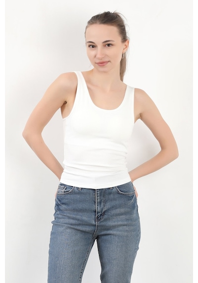 Giysa Kadın Askılı Kaplı Kare Yaka Body Beyaz - 5058 Beyaz