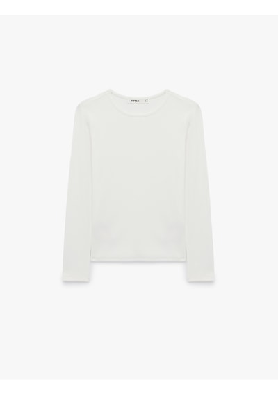 Koton Modal Kumaş Slim Fit Bisiklet Yaka Uzun Kollu Tişört Ekru 7wak50046ek