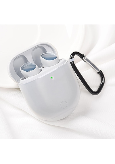 Koodmax Xiaomi Redmi Buds 3 Pro / Airdots 3 Pro Uyumlu Silikon Kılıf + Metal Kopça - Beyaz