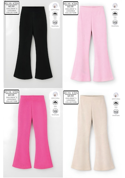 Belyakidswear 4 Lü Pamuğa Pamuk Tam Kalıp Kız Çocuk İspanyol Tayt Siyah,pudra Pembe,pembe,bej