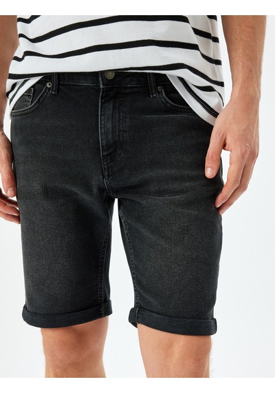 Koton Normal Bel 5 Cepli Slim Fit Jean Şort Siyah 5sam40016ıd Siyah