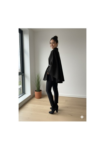 Unika Boutique Kadın Yeni Sezon Kemerli Panço Siyah