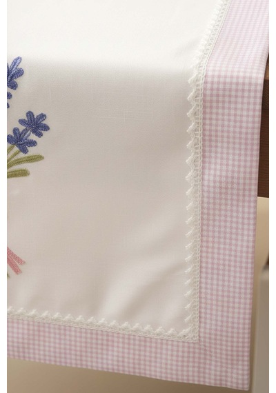 Lavanta İşlemeli Buldan Kumaş Runner 50x130 Cm Krem
