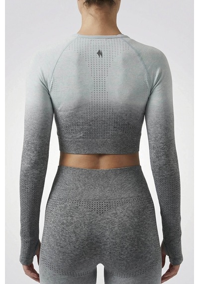 Woneagle Crop Top Gri Degrade Seamless Uzun Kollu Sweathshirt Gri Geçişli Gri Geçişli