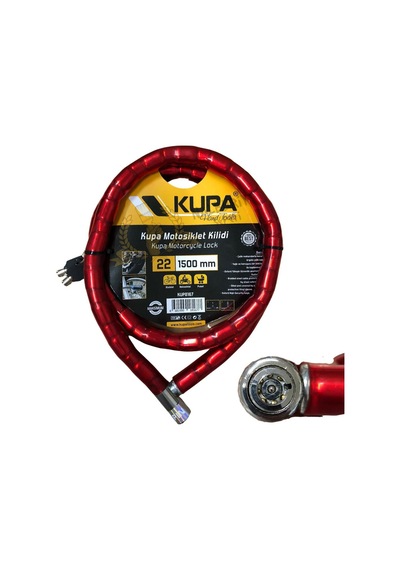 Kupa Vinil Kaplı Çelik Kablolu Esnek Motosiklet Kilidi - 22 Mm - 150 Cm.