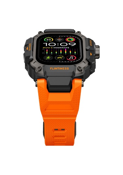 Watch Ultra 49mm Uyumlu Mohseven İwatch Punk Fortress Serisi Kasa Koruyuculu Silikon Kordon Turuncu