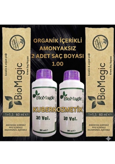 Biomagic 1.00 Siyah Organik İçerikli Amonyaksız Kalıcı Saç Boyası 2boya 2oksidan