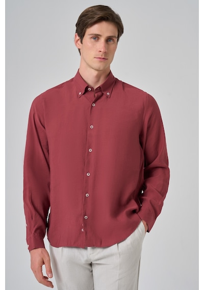Morven Erkek Bordo Trend Düz Desen Dynamic Fit Düğmeli Yaka Gömlek 25ms004030750 Bordo Bordo