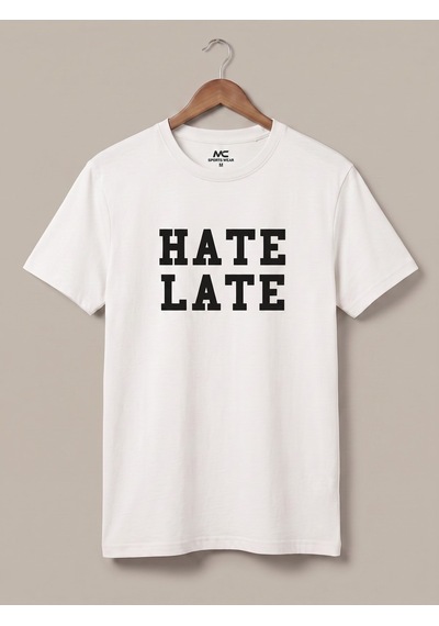 Maccali Erkek Beyaz Hate Late Baskılı Bisiklet Yaka Bol Kesim Tişört