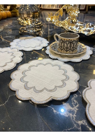 Galaxy Gümüş 6'lı Linen Keten Kahve Yanı Kokteyl Sunum Parti Peçe