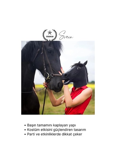 Kostüm Gerçekçi Siyah At Kafası Maskesi Tam Kafa Kostüm Maskesi Parti Maskeli Balo Komik Şaka