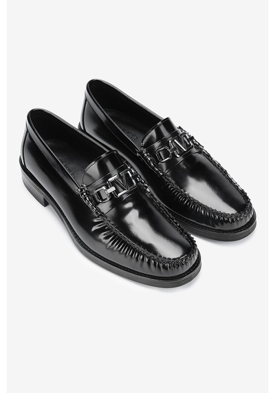 Lofer Erkek Açma Deri Metal Tokalı Klasik Loafer Siyah