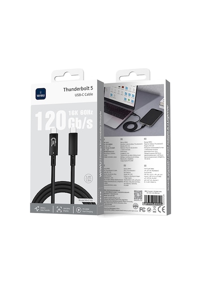 Wiwu Wi-c102 Type-c To Type-c Thunderbolt 5 Kablo 16k Ultra Hd 240w 180cm Siyah