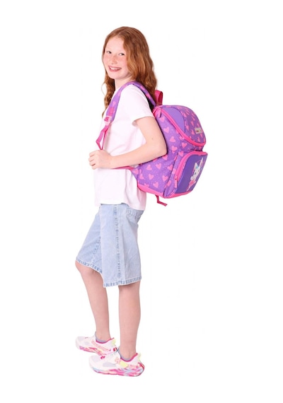 Kaukko İki Bölmeli Ergonomik Kız Çocuk Okul Çantası Pembe Mor - Kalpli Tavşan Desenli - L5246 Pembe - Mor