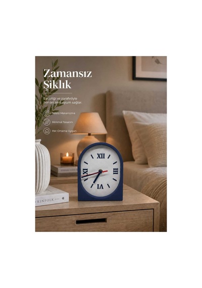 Modern Dekoratif Şık Masa Saati Çift Taraflı Çerçeve Ve Saat Lacivert Lacivert