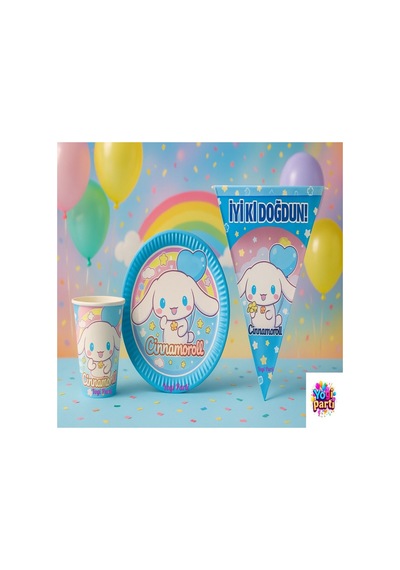 Cinnamoroll 8 Kişilik Doğum Günü Parti Malzemeleri Eko Set Tabak Bardak Flama Kuromi Renkli Tüm Yaşlar