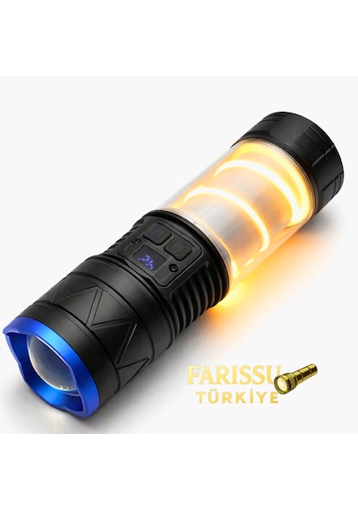 30w 3000 Lümen Zoomlu Şarj Edilebilir El Feneri & Kamp Lambası - Powerbank Özellikli 12 Modlu Siyah