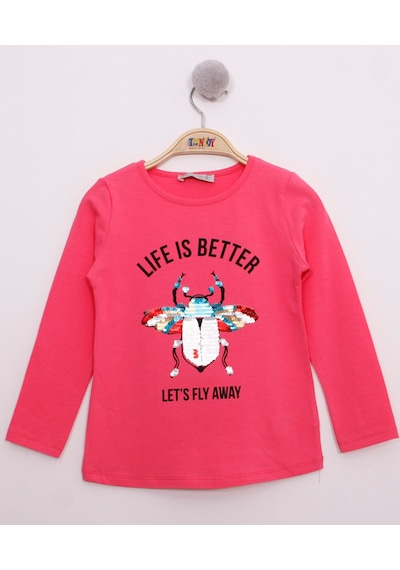 Toontoy Kids Toontoy Kız Çocuk Pullu Uğur Böceği Nakışlı T-shirt Fuşya