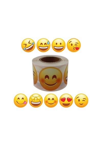 Pp Opak Emoji Etiketi 9 Farklı İfade 50mm Çap Ruloda 500 Adet
