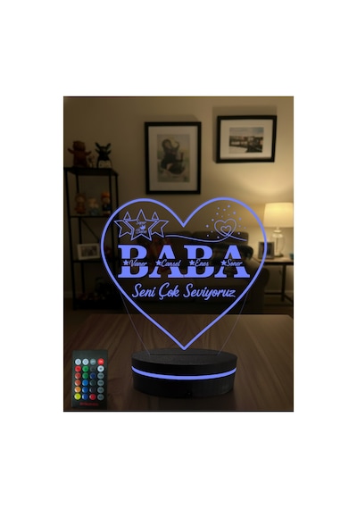 Kişiye Özel Babalar Günü Hediyesi İsimli 3d Led Gece Lambası Rgb Kumandalı Adaptörlü