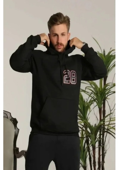 Valensdesign Unisex Kapşonlu Baskılı Sweetshirt - Siyah