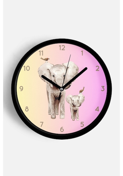 Sevimli Fil Temalı Modern Duvar Saati - 30cm - Önü Camlı Siyah Kasa - Sessiz Mekanizma-jh0017 Siyah