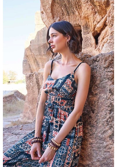 L'ombre Etnik Desenli Tulum Lacivert