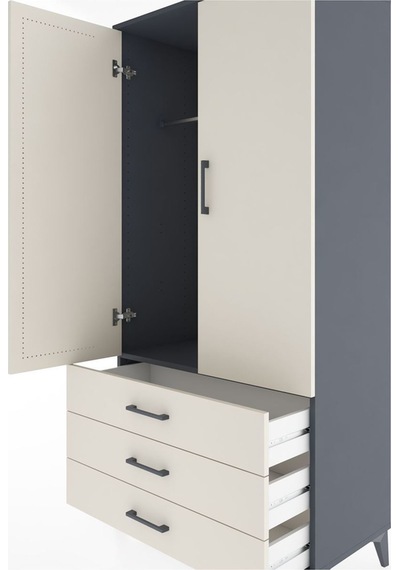 Hyperion Dolap Tek Raflı 3 Çekmeceli Tek Askılı 88x44x182 Antrasit-aytaşı Antrasit