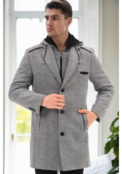 Plt9371 Dewberry Erkek Palto-diagonal Siyah- Gri Diagonal Siyah- Gri