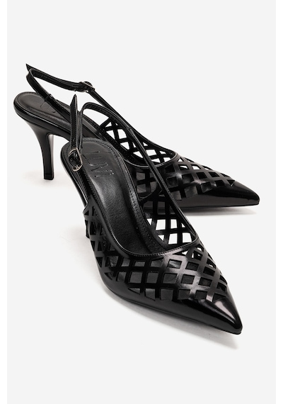 Luvishoes Jever Siyah Cilt Lazer Kesim Sivri Burun Slingback Kadın İnce Topuklu Ayakkabı Siyah Luvishoes Jever Siyah Cilt Lazer Kesim Sivri Burun Slingback Kadın İnce Topuklu Ayakkabı Siyah