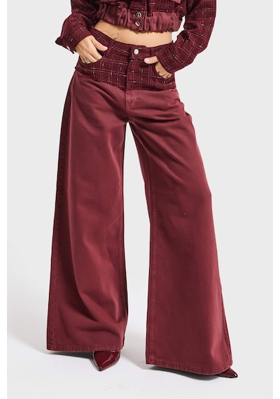 Itsbasic Kadın Bordo 6s6-35 Palazzo Fit Çift Parça Kumaş Özel Tasarım Denim Jean