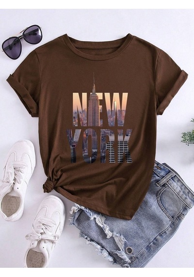 Flood Of Style Unisex Kahverengi New York City Baskılı Oversize