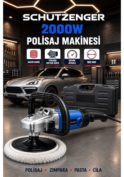 Sv-2000w Elektirikli Polisaj Makinesi Devir Ayarlı 6 Kademeli 180mm Pasta Cila Makinesi Pro Mavi Alman